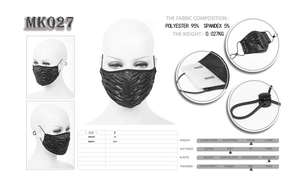 Unisex Gothic Solid Smooth Folds Masks With Disposable Filter Insert Set of two