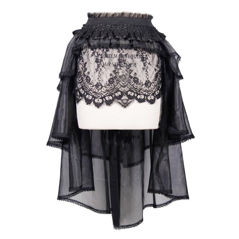 DEVIL FASHION Women's Asymmetric Lace and Net Goth Skirt