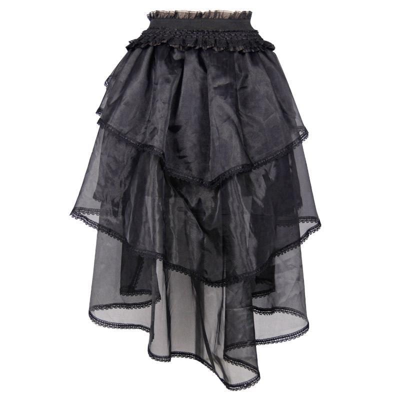DEVIL FASHION Women's Asymmetric Lace and Net Goth Skirt