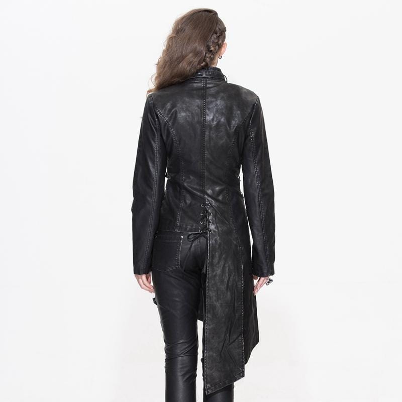 DEVIL FASHION Women's Asymmetric Leather Punk Coat