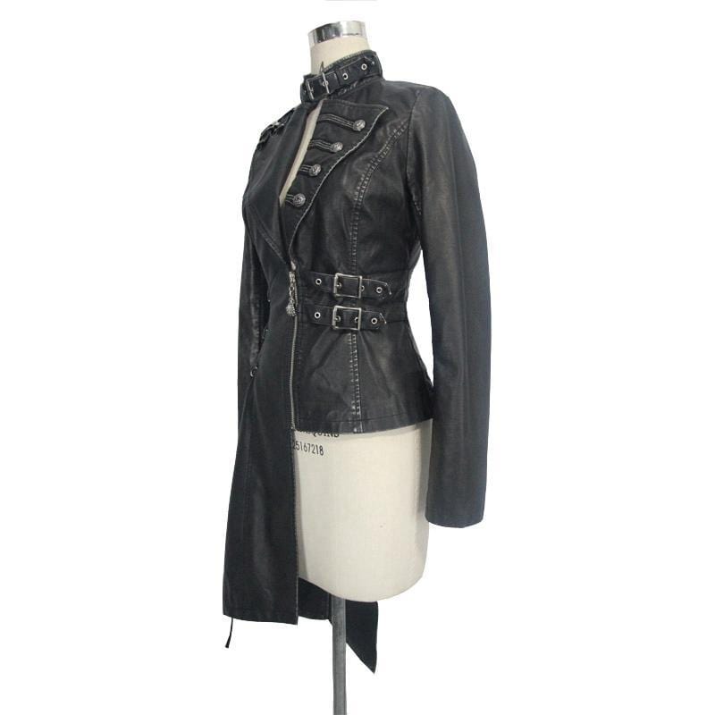DEVIL FASHION Women's Asymmetric Leather Punk Coat