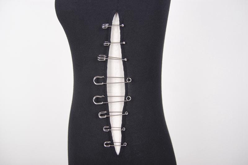 DEVIL FASHION Women's Asymmetric Safety Pin Punk Dress