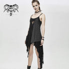 DEVIL FASHION Women's Asymmetric Spliced Ripped Stripe Dresses