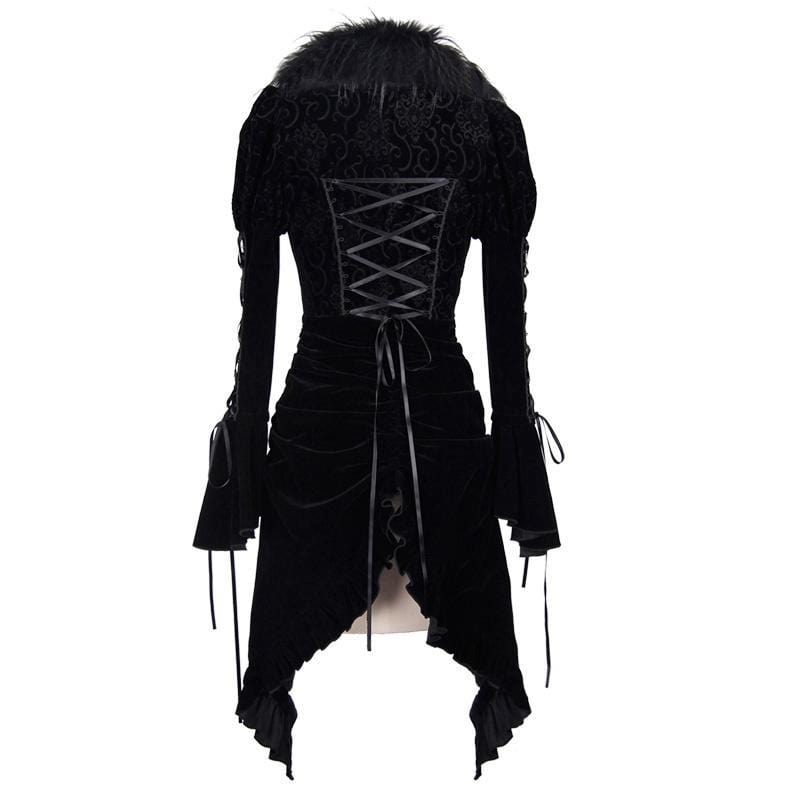 DEVIL FASHION Women's Asymmetric Vintage Goth Fur Collar Coat