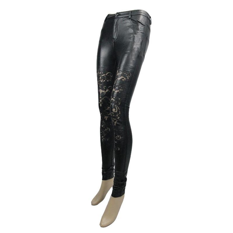 Women's Cutwork Design Faux Leather Punk Trousers