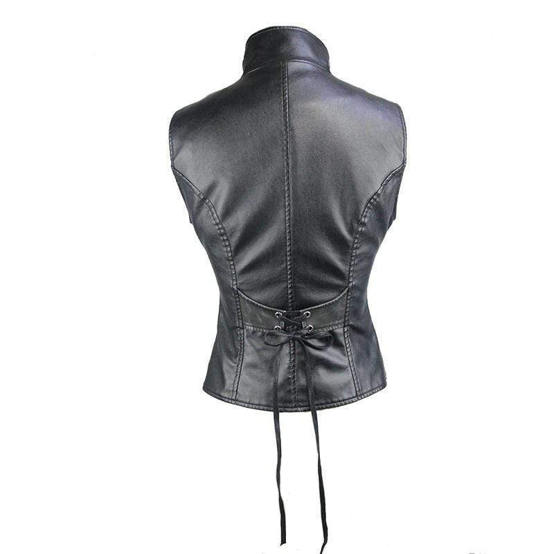 DEVIL FASHION Women's Faux Leather Punk Waistcoat Vest