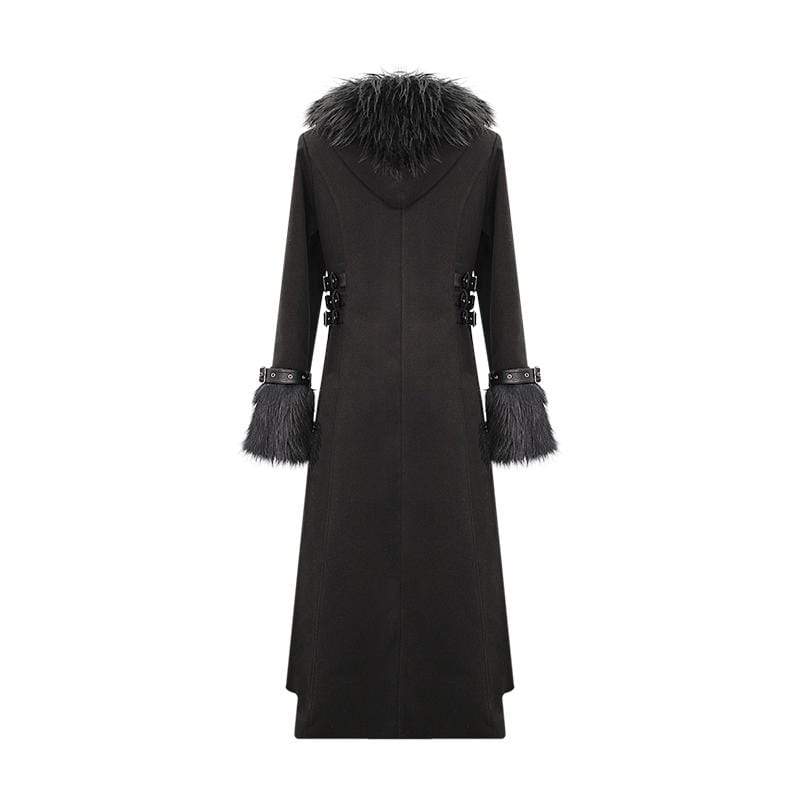 Men's Goth Fur Collar Hooded Woolen Overcoat