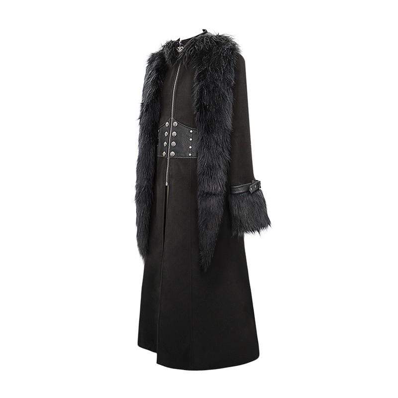 Men's Goth Fur Collar Hooded Woolen Overcoat