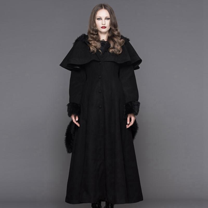 Women's Fur Trimmed Hooded Goth Topcoat