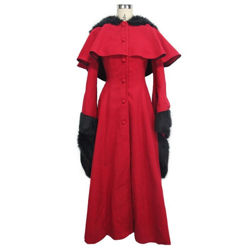Women's Fur Trimmed Hooded Goth Topcoat