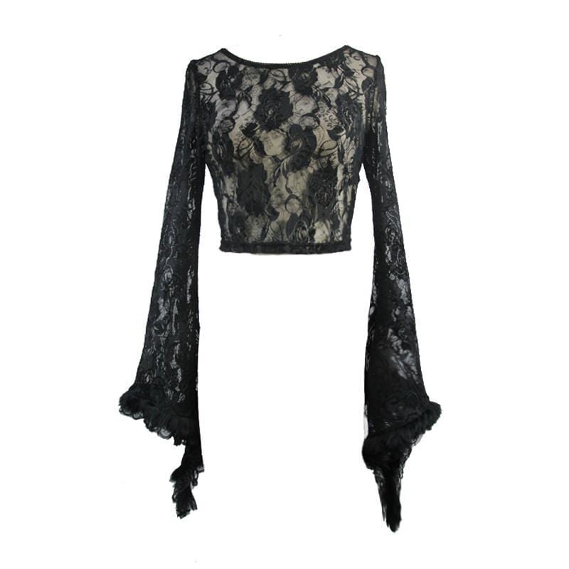 DEVIL FASHION Women's Goth Angel Sleeved Lace Top
