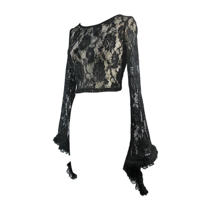 DEVIL FASHION Women's Goth Angel Sleeved Lace Top