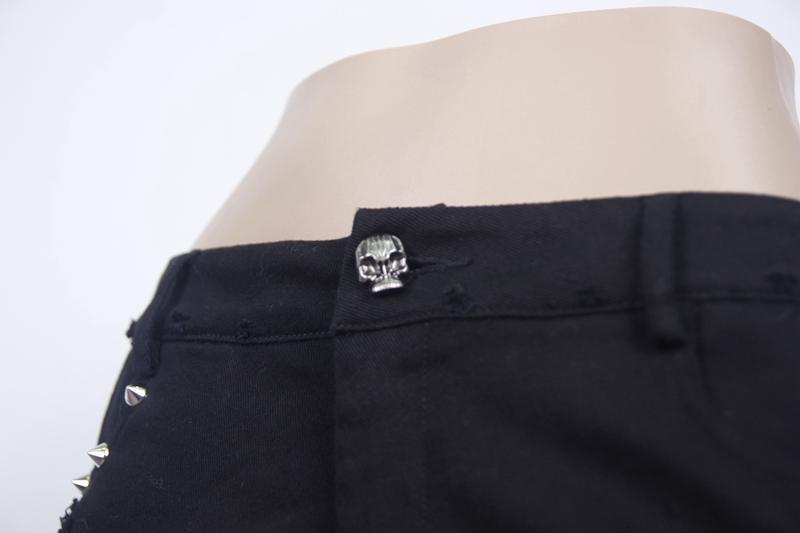 Women's Goth Cutoff Shorts With Detachable Tassels and Skull Button