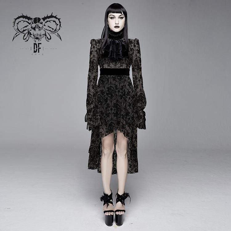 goth dresses for women Women's Goth Floral Lace Long Sleeved Dresses – Punk Design