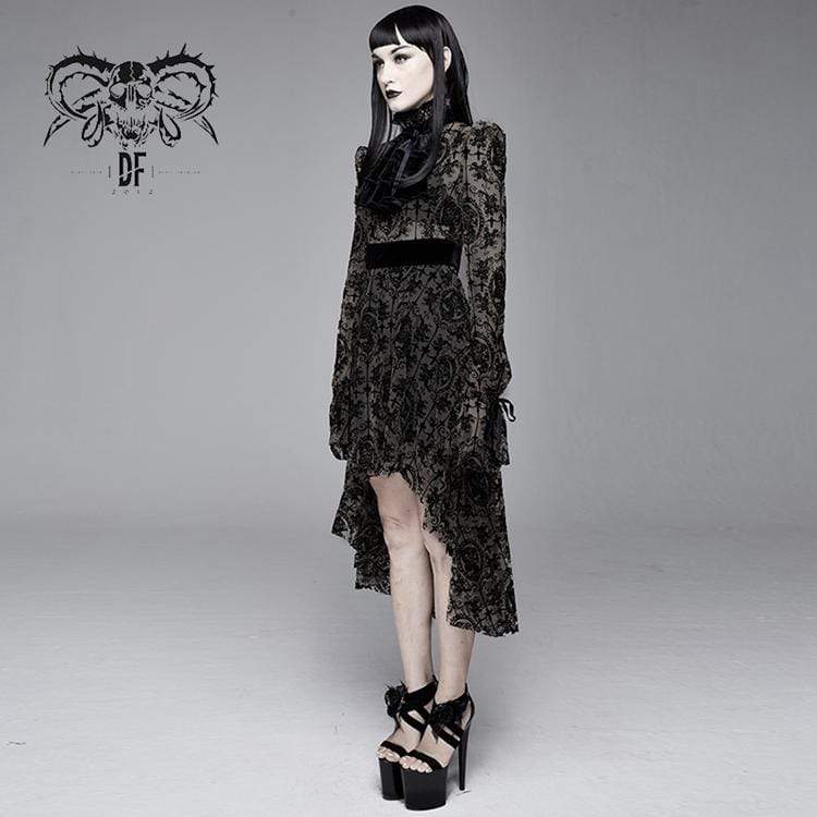 Women's Goth Floral Lace Long Sleeved Dresses