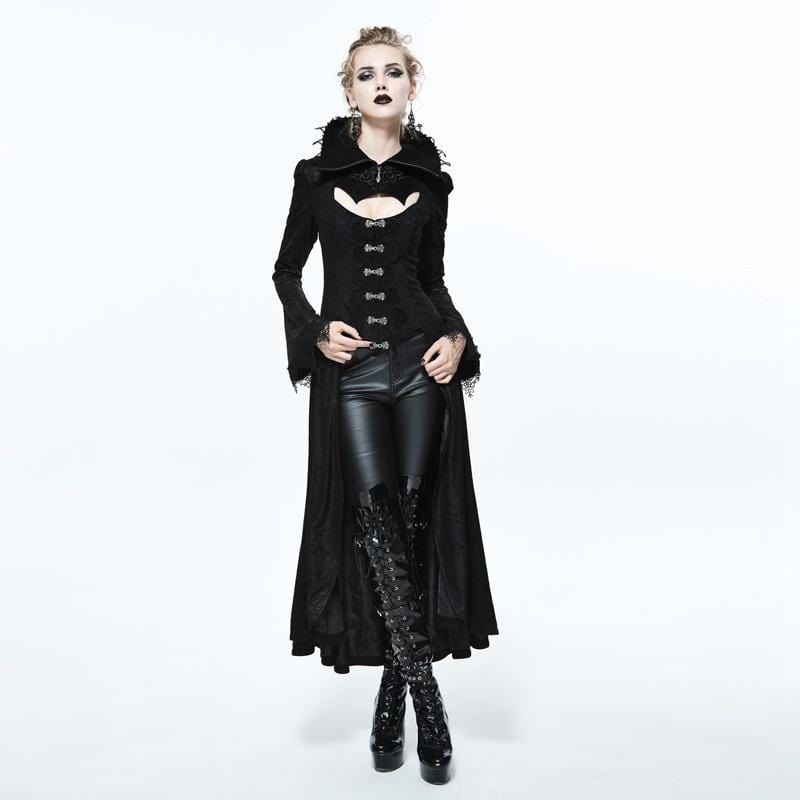 DEVIL FASHION Women's Goth Frock Coat With Stand Up Collar