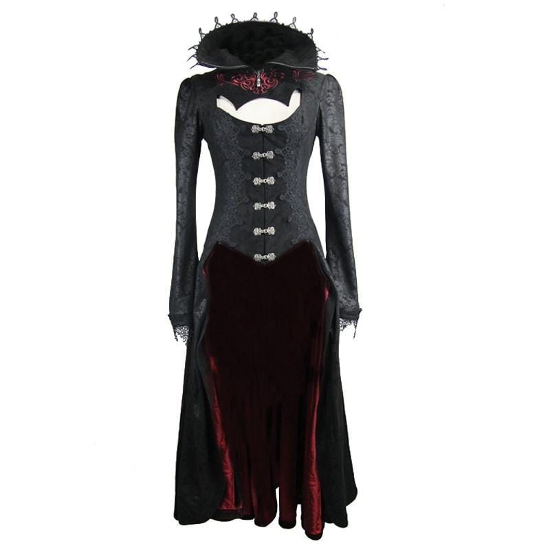 DEVIL FASHION Women's Goth Frock Coat With Stand Up Collar