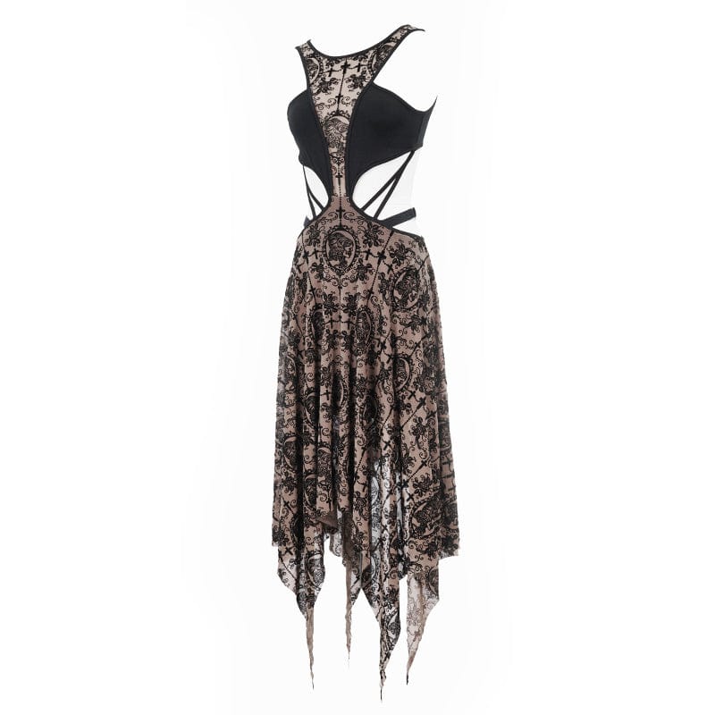 DEVIL FASHION Women's Goth Hollow Out Irregular Floral Dress