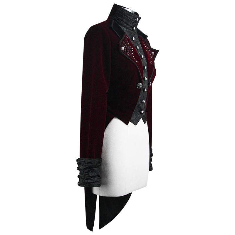 DEVIL FASHION Women's Goth Jacquard Short Dovetail Coat