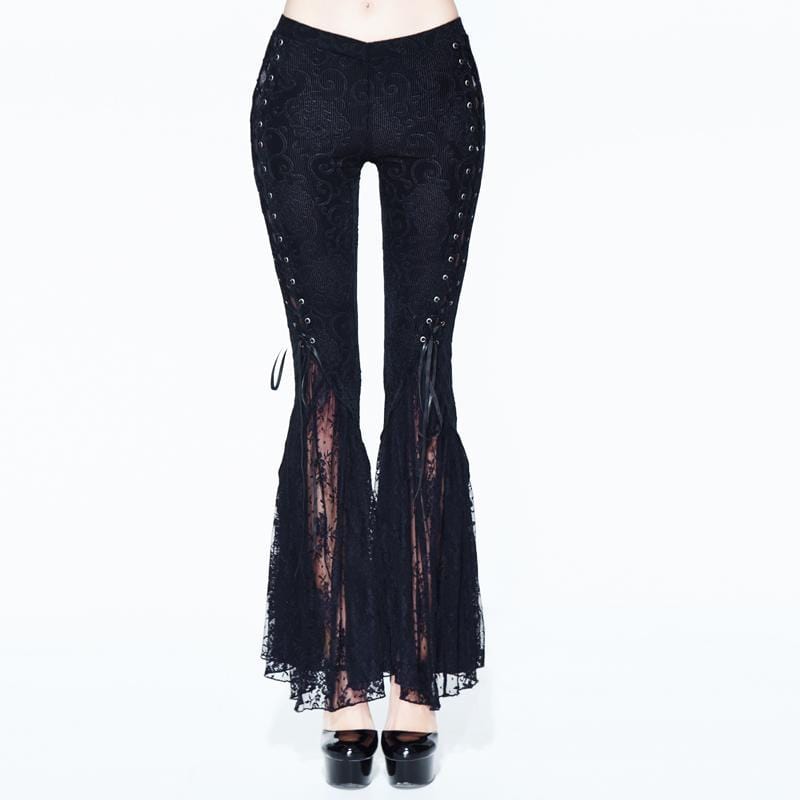 DEVIL FASHION Women's Goth Lace Frill Trousers