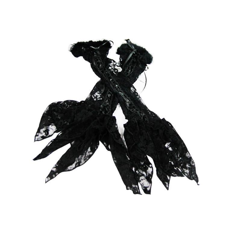 Women's Goth Lace Ruff Long Fingerless Gloves