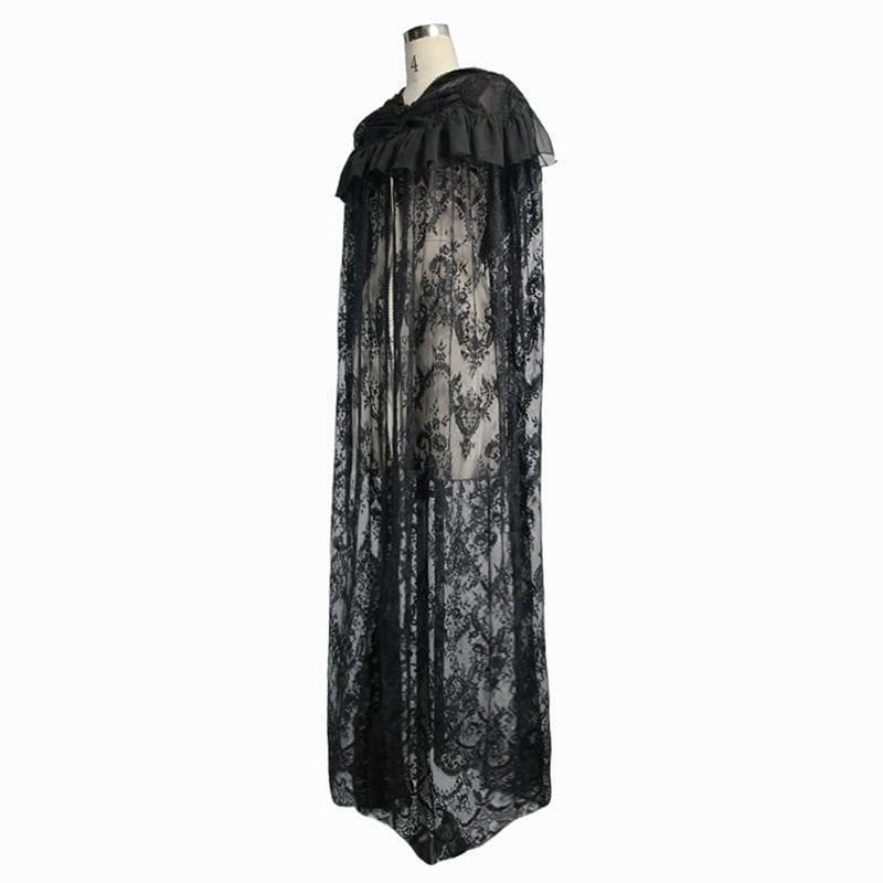 DEVIL FASHION Women's Goth Long Lace Ruffled Cape