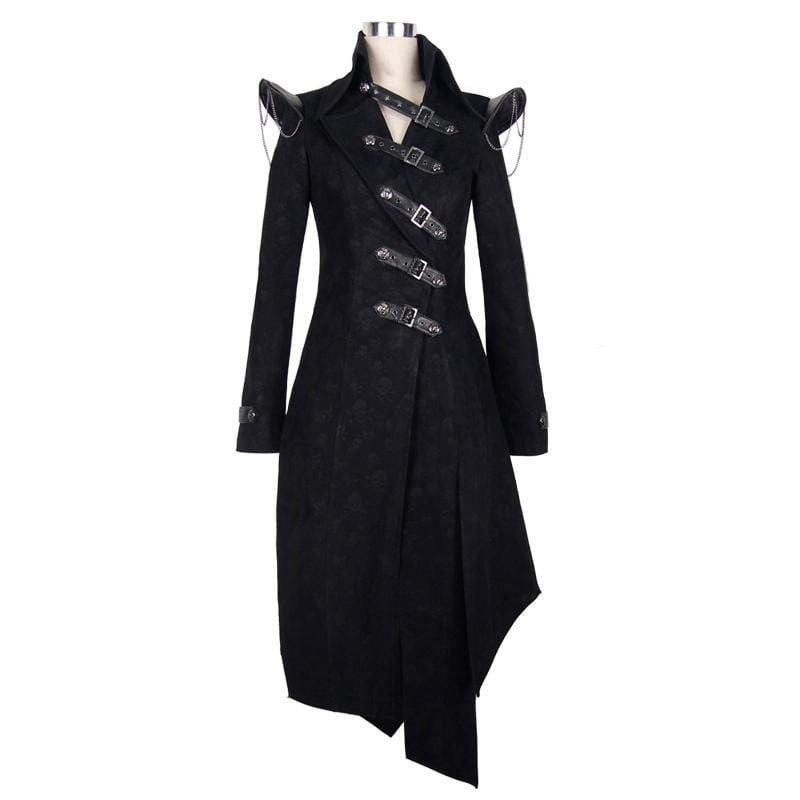 DEVIL FASHION Women's Goth Military Coat with Leather Details