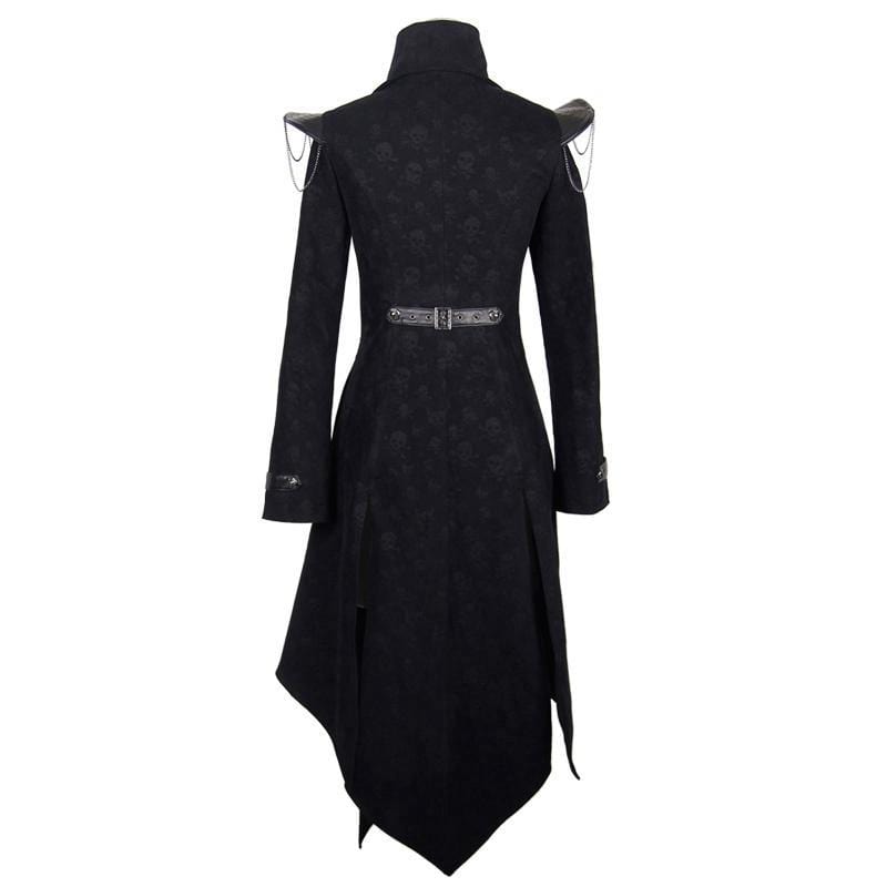 DEVIL FASHION Women's Goth Military Coat with Leather Details