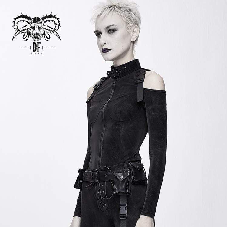 DEVIL FASHION Women's Goth Off Shoulder Slim Fitted Jackets