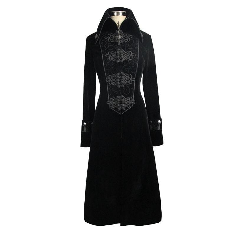 DEVIL FASHION Women's Goth Princess Cut Coat With Elaborate Frog Closure