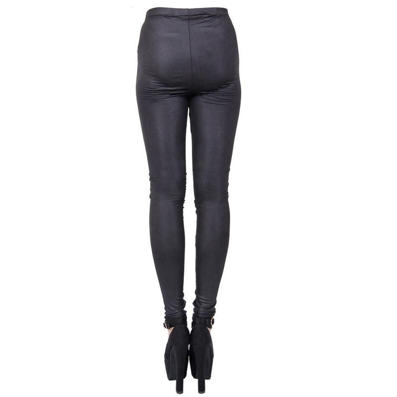 DEVIL FASHION Women's Goth Punk Leggings With Lace Insets