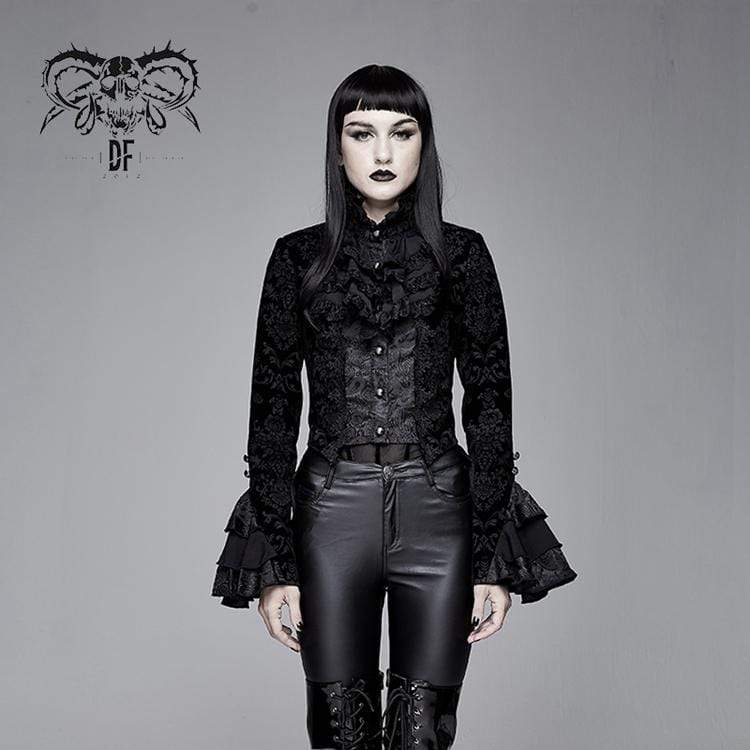 Women's Goth Ruffles Velet Swallow-tailed coat