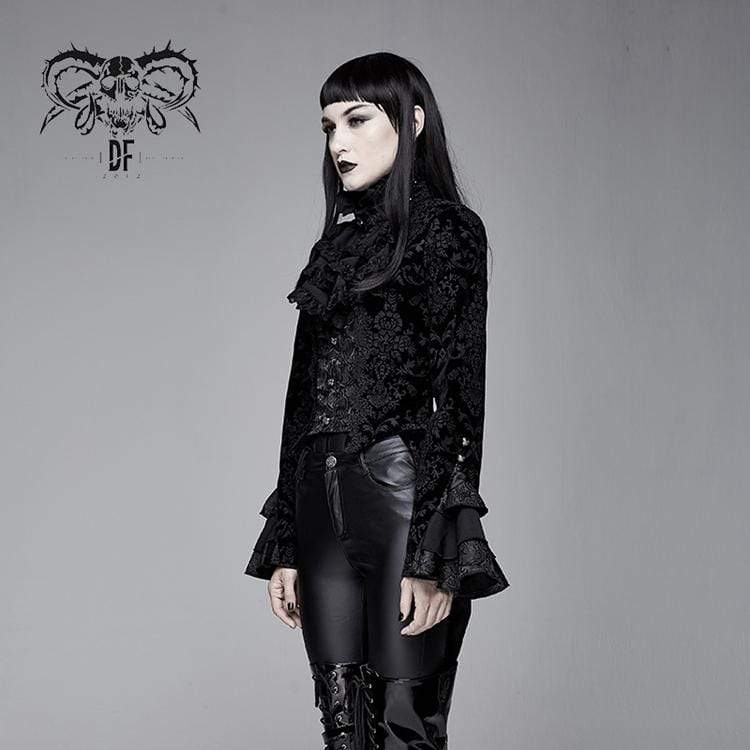 Women's Goth Ruffles Velet Swallow-tailed coat