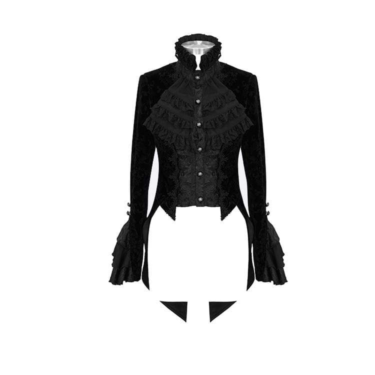 Women's Goth Ruffles Velet Swallow-tailed coat