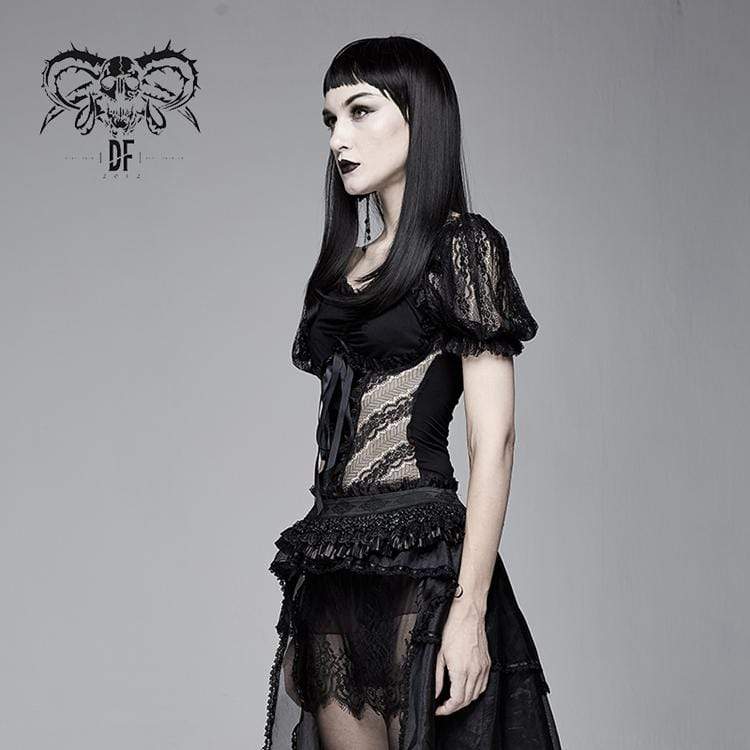 Women's Goth Sheer Lace Puff Sleeved Tops