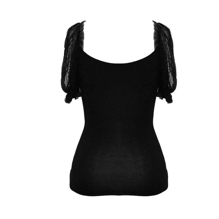 Women's Goth Sheer Lace Puff Sleeved Tops