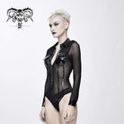 DEVIL FASHION Women's Goth Sheer Mesh Romper