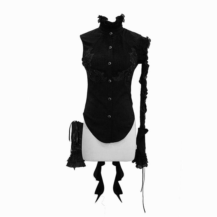 Women's Goth Stand Collar Ruffles Sleeveless Shirt