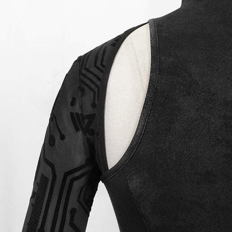 Women's Gothic Asymmetrical Flared Long Sleeved Dresses with Tear-Drop Cut-out Details