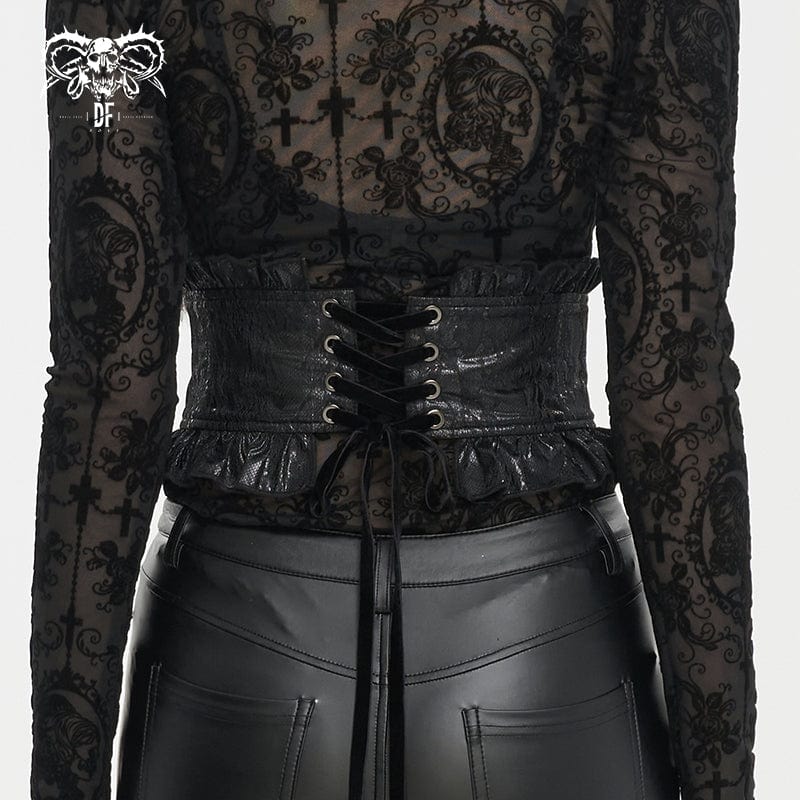 DEVIL FASHION Women's Gothic Beads Ruffled Belt