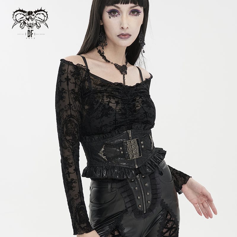 DEVIL FASHION Women's Gothic Beads Ruffled Belt