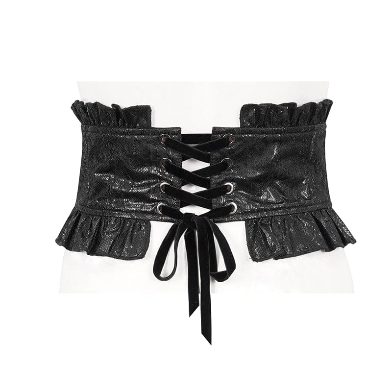 DEVIL FASHION Women's Gothic Beads Ruffled Belt