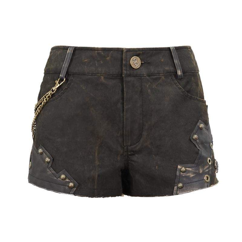 Women's Gothic Black and Copper Rivets Studded Shorts