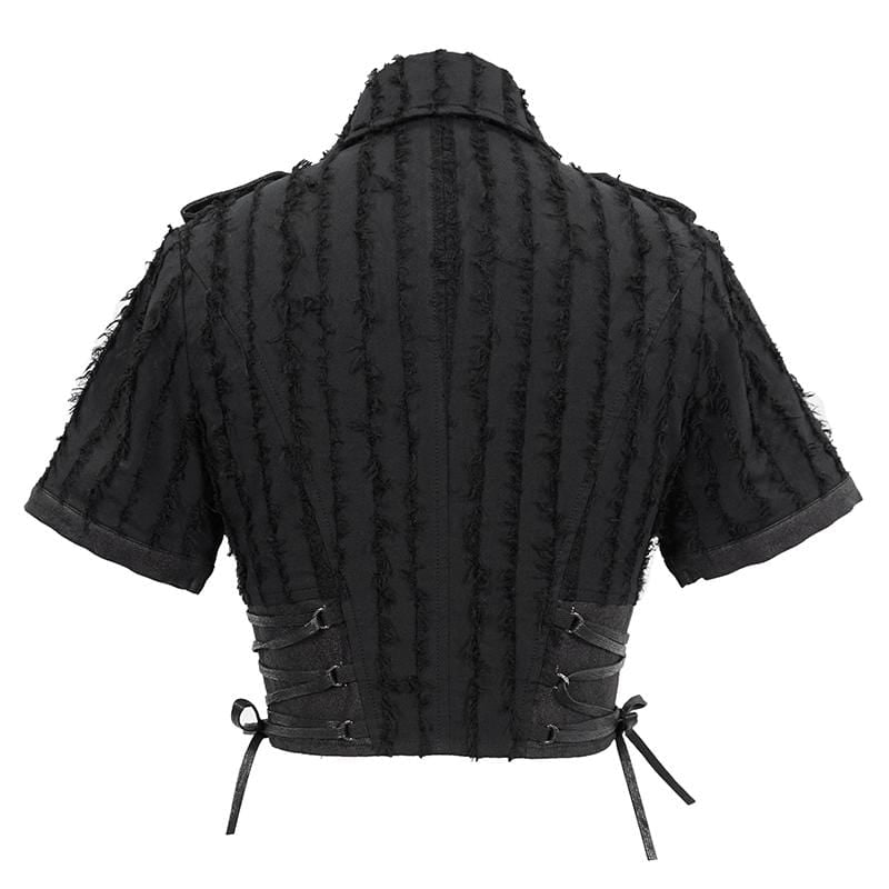 Women's Gothic Black Collared Short Shirts