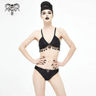 Women's Gothic Black Cross Over Shoulder Strap Bikini