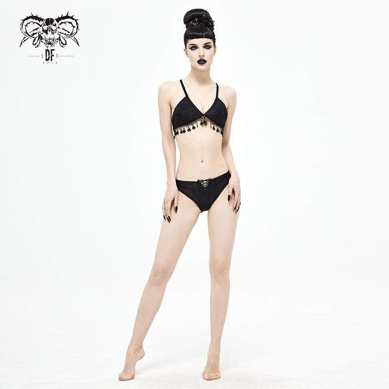 Women's Gothic Black Cross Over Shoulder Strap Bikini