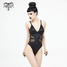 Women's Gothic Black Cutout Net Insert One Piece Swimsuit