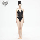 Women's Gothic Black Cutout Net Insert One Piece Swimsuit