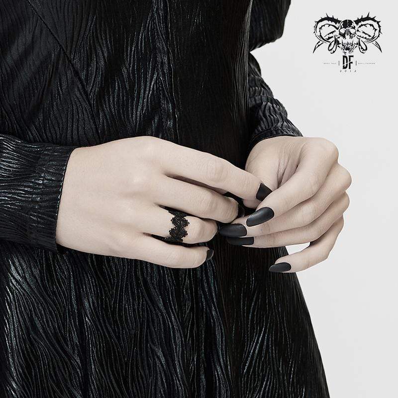 Women\'s Gothic Black Delicate Tatted Lace Finger Ring – Punk Design