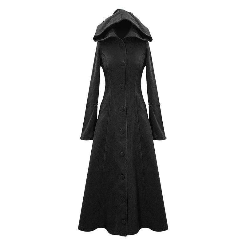 Women's Gothic Black Hooded Dresses With Detachable Fluffy Accessories